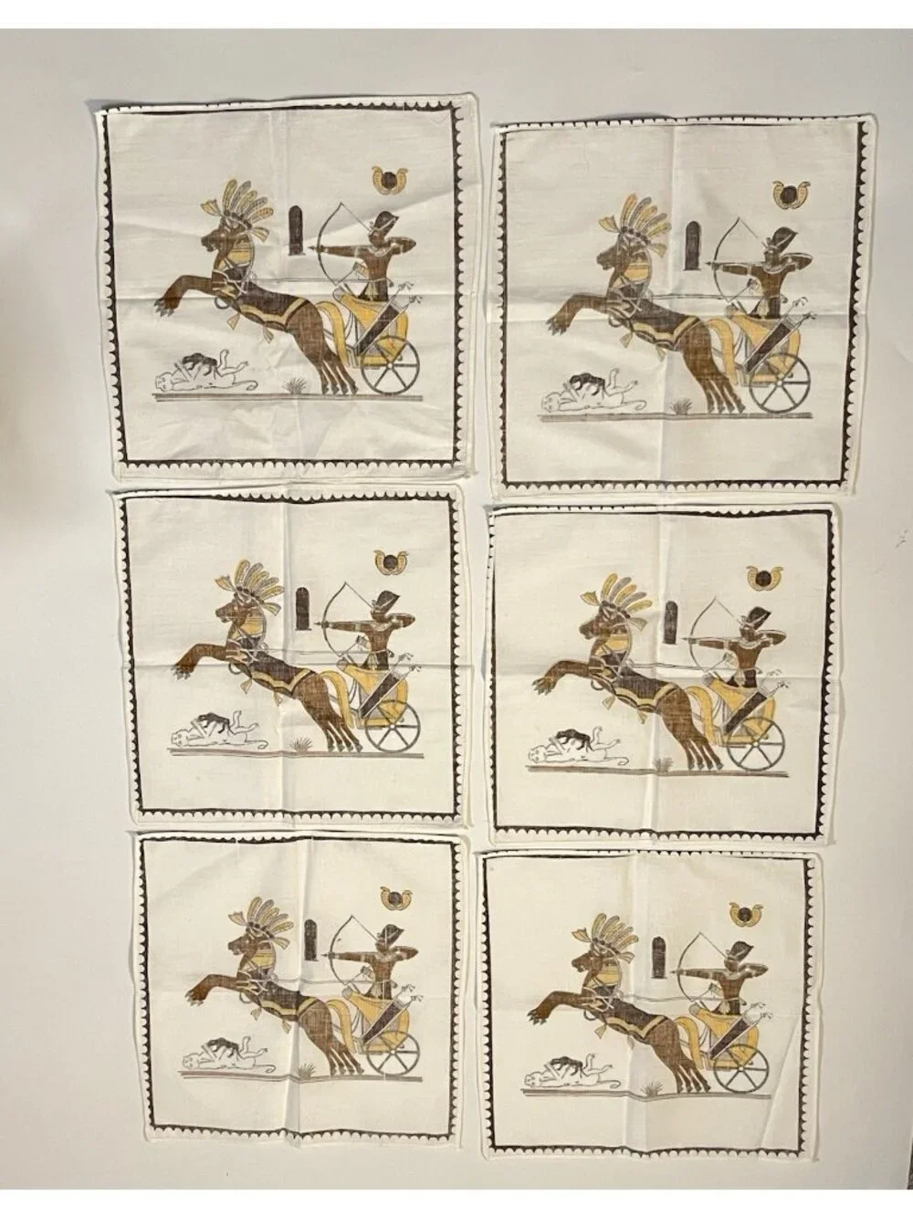 Vintage Egyptian Cotton Napkins Set of 6 Made in Egypt Pharaoh Chariot Egyptian